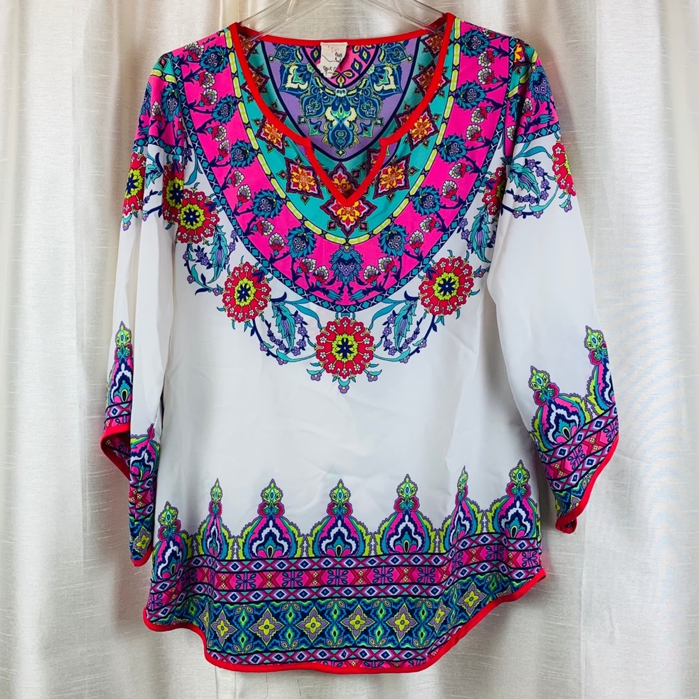 Pink Owl Boho Style Scarf Sleeve Tunic